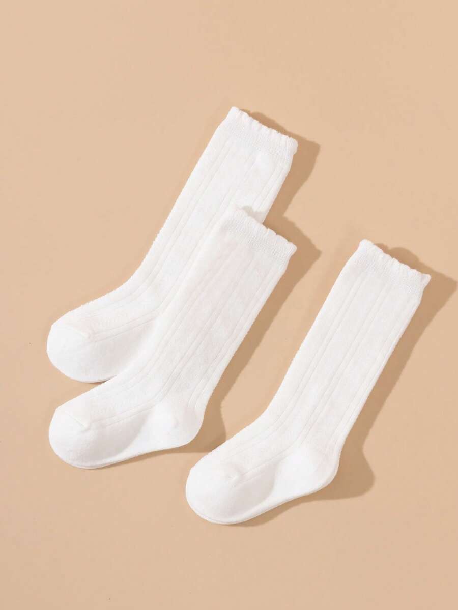 3双新款儿童袜子，白色过膝袜，返校休闲婴儿袜，小公主袜 - 白色 - 查看 1