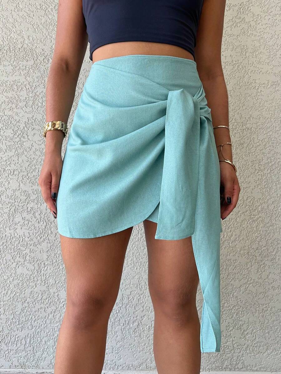 HELENY Linen Short Skirt - 薄荷綠 - 查看 1