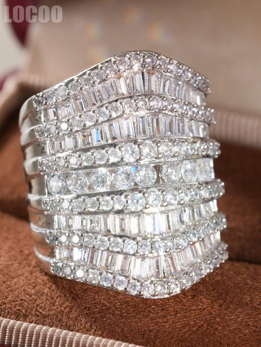1 Stück hübscher kubischer Zirkonia Ring für Frauen für Hochzeit, Verlobung, Jahrestag, Party-Schmuck, Valentinstag Geschenk - 1# - Übersicht 1