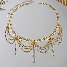 1pc Gold-Plated Body Chain, Arabic Style Luxury Bridal Jewelry, Wedding Dress Shoulder Strap Accessory