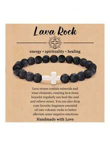 8mm Agate Cross Beaded Bracelet, Volcanic Stone, Yellow Tiger Eye, Turquoise Beaded Bracelet, Religious Unisex Jewelry - Bracelet - View 3