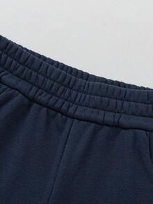 Balabala Mikko Girls Knitted Pants, Elastic Waist, Cute Cartoon Print, Soft Comfortable Fabric, Easy Movement Daily Bottoms - Dark Blue - View 3