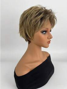 Women's Wigs, Short And Slightly Curled Wigs, Breathable Headpieces, Daily Wear And Makeup, Dance Parties, Birthday Gifts, Universal Sizes, Non Adhesive Wigs, Mother's Day, Halloween, Christmas - Gold - View 4