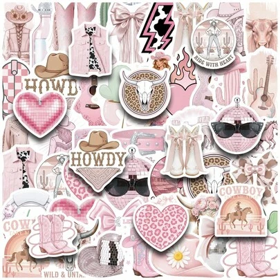 50PCS Pink Disco Cowboy Graffiti Fun Stickers Decorative Water Bottles, Safety Hats, Luggage, Bicycles, Skateboards