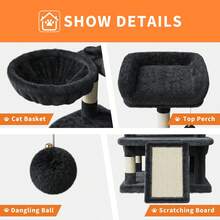 68.5 In Multi-Level Cat Tree For Indoor Cats Large Adult Heavy Duty Cat Tower For Large Cats With 2 Condos\/Plush Perches\/Sisal Scratching Posts\/Hammocks\/Basket\/Dangling Balls, #2604 Dark-Grey - Đỏ và trắng - Xem 5