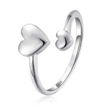 Anillo abierto con forma de corazón de plata de ley 925, delicado y único, adecuado para uso diario, fiestas, San Valentín, regalo de cumpleaños para seres queridos, viene en caja de regalo - Plateado - Ver 1
