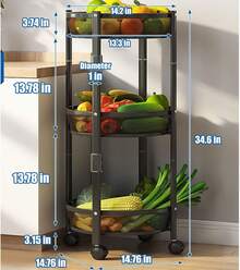 Storage Rack, Kitchen Fruit And Vegetable Rack, 3-Tier Rolling Basket With Wheels, Multifunctional Fruit And Vegetable Rack, Rolling Storage Cart, Kitchen Shelf For Kitchen, Bathroom And Living Room - 黑色 - 查看 4
