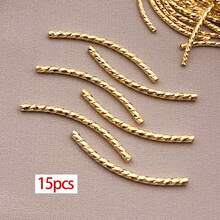 15pcs 18K Gold Tube Spacer Beads Curved Noodle & Long-Lasting Brass Twist Beads For DIY Necklace Bracelet Jewelry Making Findings - Multicolor - View 19