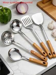 5/2pcs Kitchen Utensil Set, Includes Professional Slotted Spoon, Soup Ladle, Spatula, Scraper, Fine Rice Spoon, Suitable For Cast Iron Pot Cooking, Can Be Used For Stir-Frying Vegetables And Meat, A Good Helper For Daily Cooking (Slight Scratches Are Normal) - Multicolor - View 3