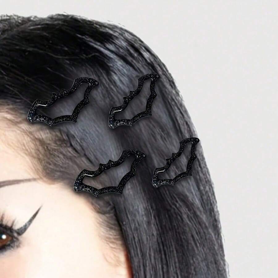 4pcs Fashion Gothic Dark Flash Spotted Bat Hair Clip, Suitable For Women's Daily Wear, Perfect Gift - 黑色 - 查看 1
