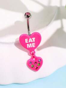 1pc Y2K Stylish & Cute Personalized Fashion Delicate Pink "EAT ME" Heart Pendant Navel Piercing Body Jewelry For Women - Multicolor - View 2