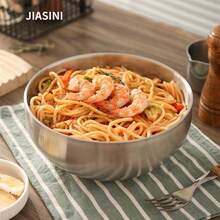 1-5 Pcs Stainless Steel Double Layer Bowl Set - Round Noodle And Soup Bowls, Large Diameter And Deep Capacity - Suitable For Home Use, Keeps Food Warm/Cold - Silver Double-layered Bowl - View 12