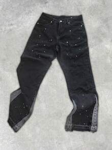 男士宽松休闲牛仔裤，简约时尚做旧牛仔裤，适合所有季节，夏季穿着 - 黑色 - 查看 7