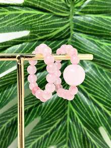 2 件套玫瑰石英天然石珠戒指套装，自然风格，非常适合情人节、派对和聚会。 - 粉色 - 查看 6