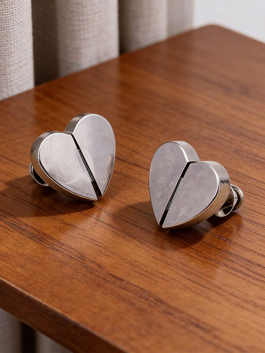 2 Pairs - Heart-Shaped Magnetic Shower Curtain Hooks, Aluminum Alloy Heavy-Duty Anti-Leakage & Anti-Slip Design, Detachable Hooks Suitable For Bathroom, Curtains And Hotel Privacy Protection - Premium Metal Finish