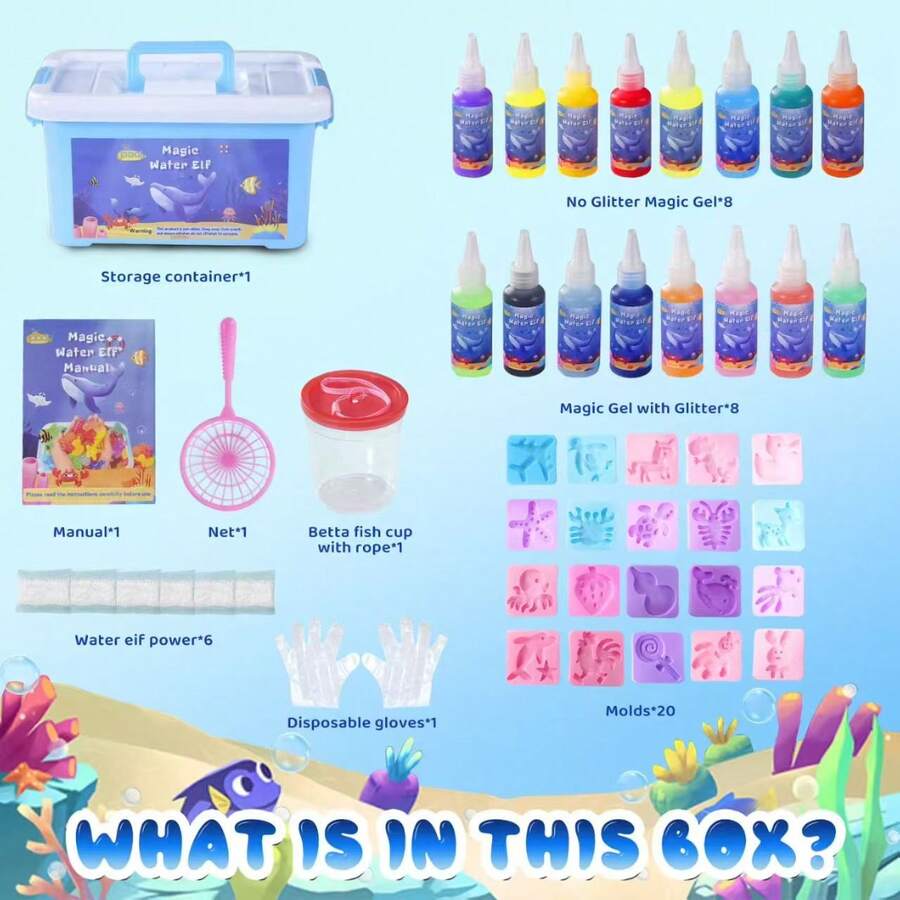 Magic Crystal Kit. Hydrogel Set Featuring 16 Magical Gels, 20 Water Pet Molds, And A Creative Soft-Craft DIY Toolkit. Perfect For Halloween, Christmas, Thanksgiving, And New Year Gifts.