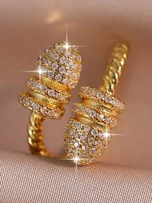 1pc Funky Double-Headed Honey Stick Openable Rings Casual Cubic Zirconia Twist Single Ring For Women Daily Commute Dating Gifts Copper Jewelry