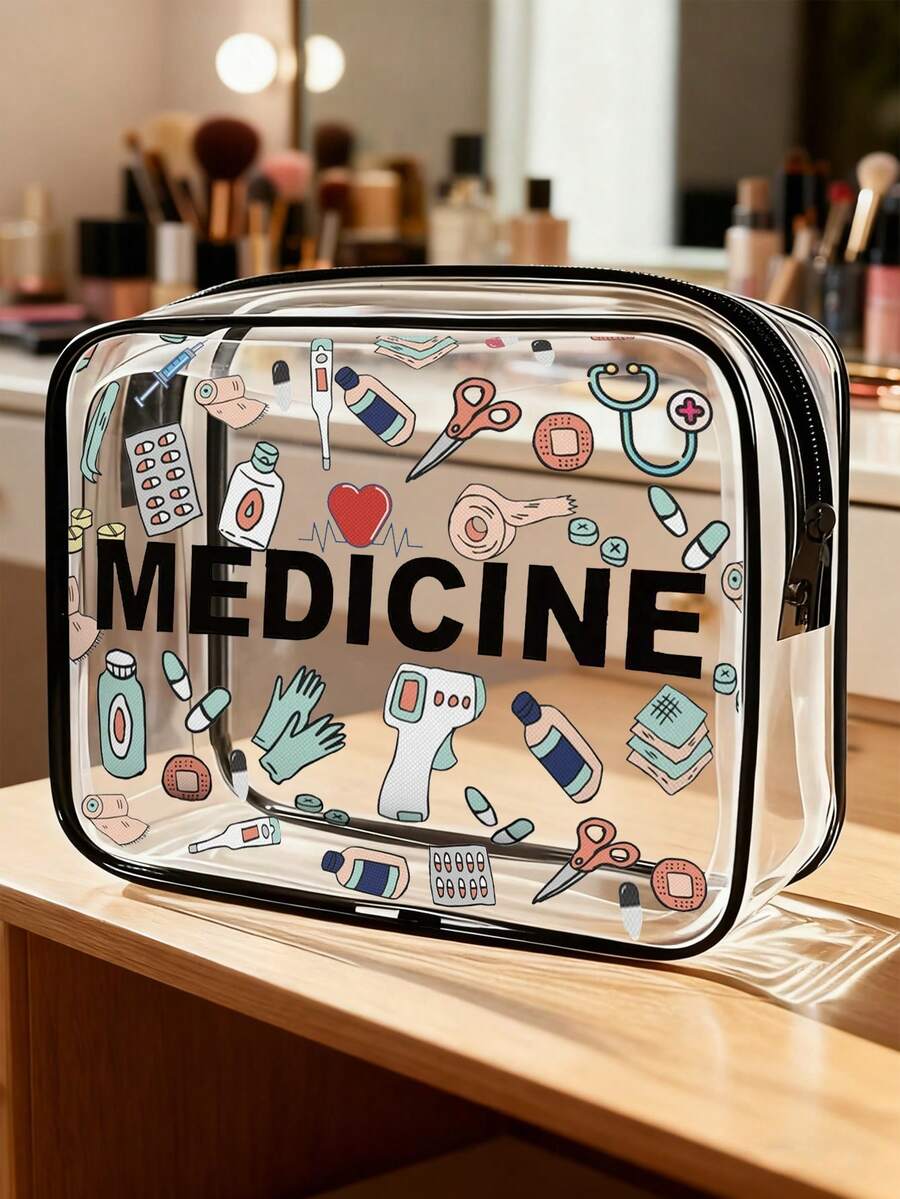 Nouveau sac de rangement médical transparent - Sac de toilette transparent, accessoire de voyage essentiel, sac de toilette transparent portable à fermeture éclair en PVC, sac de rangement imperméable, sac de rangement transparent, sac de rangement pour câbles et interfaces USB, peut ranger des médicaments, fournitures médicales, etc. Sac à médicaments, boîte à pilules, étui à pilules, contenants à pilules, sac d'hôpital, trousse de premiers soins, organisateur de médicaments, sac de rangement pour médicaments, indispensables de voyage pour les vacances - Noir - Voir 1