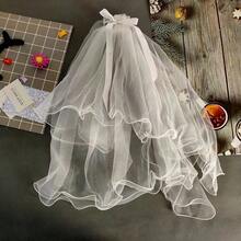 1pc Bride's Bachelorette Party Headpiece, Bow & Pearl Decor Party/Photo Prop Veil, Wedding Bridal Bow Veil, Graduation Prom Veil, First Communion Hair Accessory - White - View 10