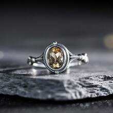 Nhẫn bạc 925 Sterling Silver đính đá thạch anh tím/spinel/beryl/agate tự nhiên 7*5mm, kích thước điều chỉnh được, quà tặng trang sức cho nữ, không phai màu. - Bạc - Xem 12