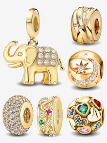 1件时尚粉色、绿色、红色、蓝色心形锆石串珠吊坠，适合女士手链、手镯DIY饰品制作及日常配饰，适合女孩佩戴。 - 金色 - 查看 1