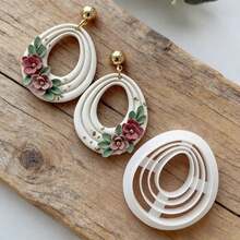 1/10Pcs Organic Outline Geometry Polymer Clay Cutters Multiple Lines Drop Ellipse Ribbed Earrings Jewelry Soft Pottery Clay Making Tools - White - View 11