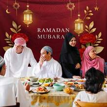 1pc Extra Large Eid Mubarak Pattern Printed Tapestry, Oversized Decorative Hanging Cloth, Home Decor, Holiday Gift, Party Decoration, With Installation Bag - Multicolor - View 6