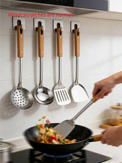 2pcs/Set Kitchen Utensil Set, Includes Professional Slotted Spoon, Soup Ladle, Spatula, Scraper, Fine Rice Spoon, Suitable For Cast Iron Cooking, Can Be Used For Stir-Frying Vegetables And Meat, A Helpful Daily Cooking Assistant (Slight Scratches Are Normal)