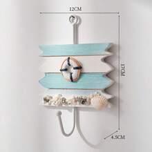 Decorative Nautical Wooden Robe And Towel Hooks - Wall Mounted Easy Install Storage Rack With Sailboat, Anchor, Wheel And Shell Accents, Suitable For Coastal Homes, Hotels And Bathrooms - Rustic Wooden Hanging Rack For Towels, Robes And Accessories, Random Shell Decor Included - Multicolor - View 7