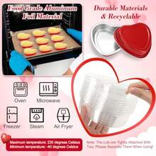 Juego de 40 moldes para tartas en forma de corazón de 9 onzas desechables de papel de aluminio para tartas de 5.4 pulgadas con tapas tazas de postre para Navidad San Valentín bodas fiesta del día - 27 (9 EE. UU.) - Ver 2