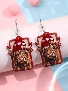 1对时尚个性化设计红色蝴蝶结亚克力吊坠耳环，女士百搭日常/节日/派对首饰礼品