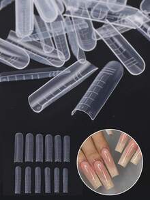 48 pezzi di forme per unghie a estensione rapida chiare a doppia estremità, adatte per manicure in gel UV, 12 misure, punte per unghie a forma di bara, riutilizzabili, accessori per stampi per arte di unghie, forme per unghie a bara, gel per estensione a mezza copertura, adatte per unghie acriliche, ideali per il fai da te a casa - Trasparente - Visualizzare 2