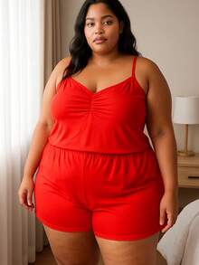 Conjunto de Baby Doll PLus Size em Poliéster Liso Short Feminino Adulto Conforto ao Dormir. - Multicolorido - Visão 5