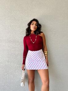 Polka Dot Skirt Shorts (Crocheted Knit Fabric) - 紅色 - 查看 4
