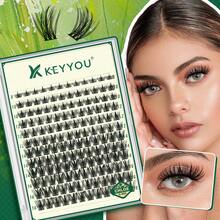 Kit de Extensión de Pestañas DIY KEYYOU - Set Profesional 144 Pestañas Clúster + Adhesivo Profesional, Removedor, Cepillos y Accesorios para Extensiones Seguras en Casa​ - Pestañas Ojos de Gato - Ver 1