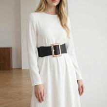 1条纯色休闲弹力腰带，四季皆宜 - 黑色 - 查看 3