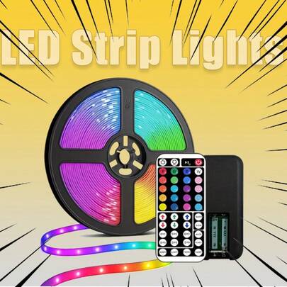 RGB LED Strip Lights With 44-Key Remote Control, USB-Powered Color Changing Lights, For Easy Installation For TV Backlighting, Home Decor, Game, Party, Halloween, Space Theme, Multi-Color (Battrey Not Include)