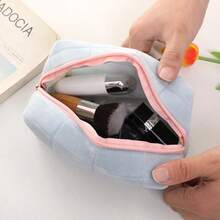1pc Soft Plaid Velvet Cosmetic Bag, Large Capacity Zipper Storage Pouch, Can Hold Makeup Brushes & Travel Essentials, Women's Makeup Bag, Toiletry Bag, Pencil Case, Multi-Functional Storage Bag, Makeup Organizer, Student Pencil Case, Travel Toiletry, Travel Toiletry Makeup Bag , Makeup Room Decor - Multicolor - View 8