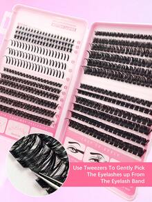 Rikuaild 468pcs Eyelash Extension Kit, Includes 5-7mm Lower Lashes, 16-20mm Spiky Lashes, 8-16mm Fluffy Mixed Thickness Lashes (60D+80D+100D) For Thick Manga-Style Lashes, 2-In-1 Lash Glue, Tweezers, Brush - Lash Tool Set For Party, Vacation, Travel - 彩色 - 查看 4
