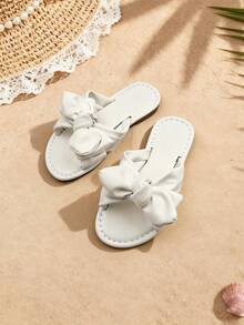 1 Pair Fashionable Flat-Woven Flat Slide Sandals For Girls - White - View 4