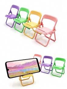 2/5个装办公椅手机支架，通用纯色支架，装饰办公椅支架，创意迷你椅手机支架，可爱办公凳支架，便携式斜挎手机支架 - 彩色 - 查看 3