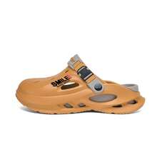 Men's Fashion New Letter Neutral Vacation Avant-Garde EVA (Ethylene-Vinyl Acetate Copolymer) Buckle Hollow Couple Thick-Soled Slippers, Outdoor Home Beach Spring/Summer Increased Height Indoor Anti-Slip Anti-Odor Garden Shoes, Versatile Novelty Breathable Sandals - Orange - View 5