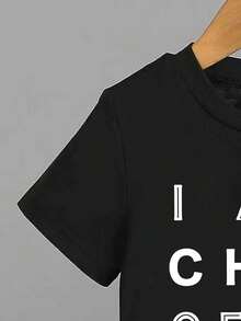 2pcs/Set Boys' Casual Multifunctional Minimalist Letter Print Short Sleeve T-Shirt And Shorts, Suitable For Outdoor, School, Vacation, Travel, Relaxation, Sunbathing And Other Summer Occasions - Black - View 3
