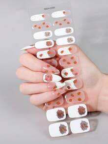 22片白色法式免UV凝胶美甲贴，- 春夏草莓蝴蝶结闪粉凝胶美甲贴，- 无UV损伤，易于粘贴，适合女性日常工作和居家DIY美甲贴纸 - 白色 - 查看 3
