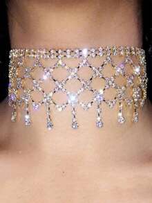 Luxury Crystal Pendant Necklace, Elegant Full Crystal Tassel Necklace, Fashionable Bridal Jewelry For Women - Multicolor - View 2