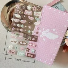 [Dreamy Pink Kawaii Aesthetic]Pink Music Notes And Strawberry 3D Puffy Glitter Stickers - Cute Heart, Star, And Flower Patterns, Premium Durable Plastic, Waterproof, Residue-Free Removable, Self-Adhesive & Reusable Multi-Surface Stickers - Multicolor - View 8