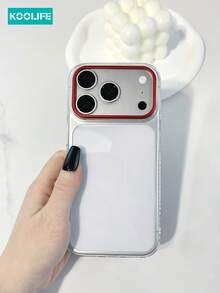 KOOLIFE 1pc Transparent Full Coverage Phone Case, Ultra-Thin PC Material With Red Lens Frame And Raised Lens Protection, Fashionable Anti-Drop Slim Phone Case, Compatible With IPhone 17/17 Pro/17 Pro Max - Clear - View 2