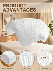 1件套防水纯色床单套装，床上用品，白色床笠，防水床垫保护套，大号床品套装，标准双人床尺寸，柔软舒适的卧室床品，亲肤床垫垫，防尘防潮床垫罩 - 白色 - 查看 5