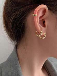5 Pairs Minimalist Luxury Copper Hoop Earrings Geometric Design Versatile Elegant Women Earrings Set - 黃金 - 查看 5