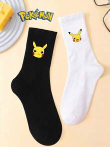 pokemon 3-5双装宝可梦卡通印花透气柔软中筒袜，加固后跟和脚趾，耐穿，男女通用四季皆宜 - 彩色 - 查看 1